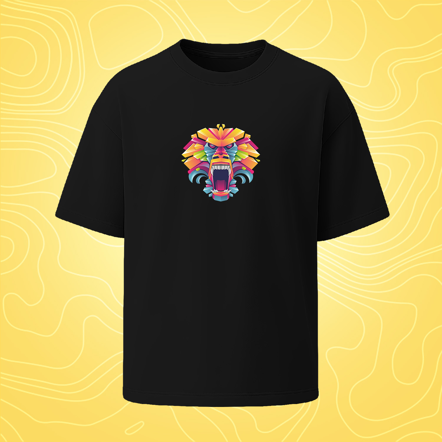 Baboon Colorful Graphic Oversize Black Tees